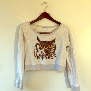 Sequin owl crop sweatshirt